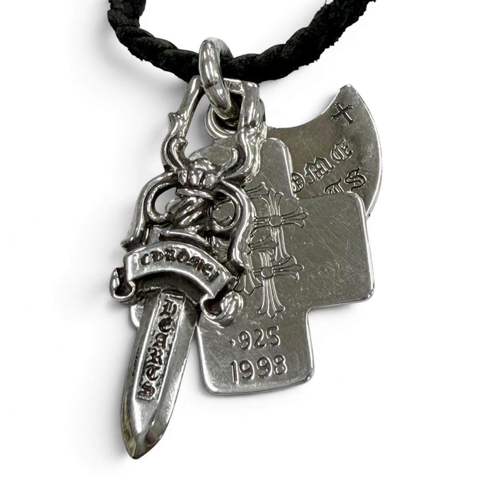 Chrome Hearts Three Charm Sterling Silver Necklace – front view