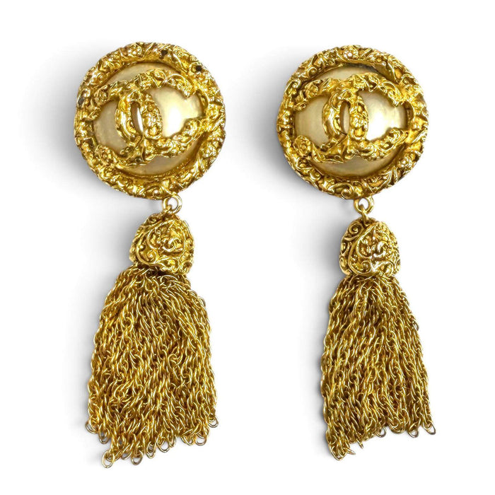 Chanel Coco Mark Vintage Gold-Plated Earrings – front view