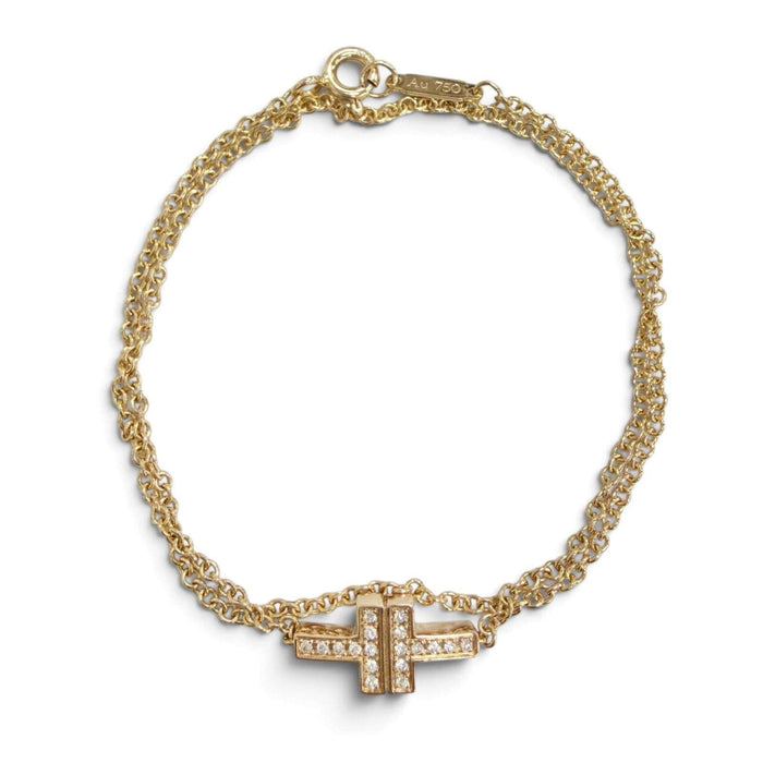 Tiffany & Co. T Two Double Chain 18K Yellow Gold Diamond Bracelet – front view
