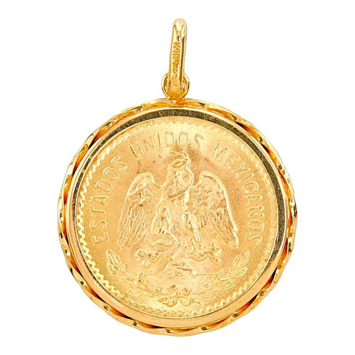 18K Yellow Gold Mexico 5 Pesos Coin Pendant – front view