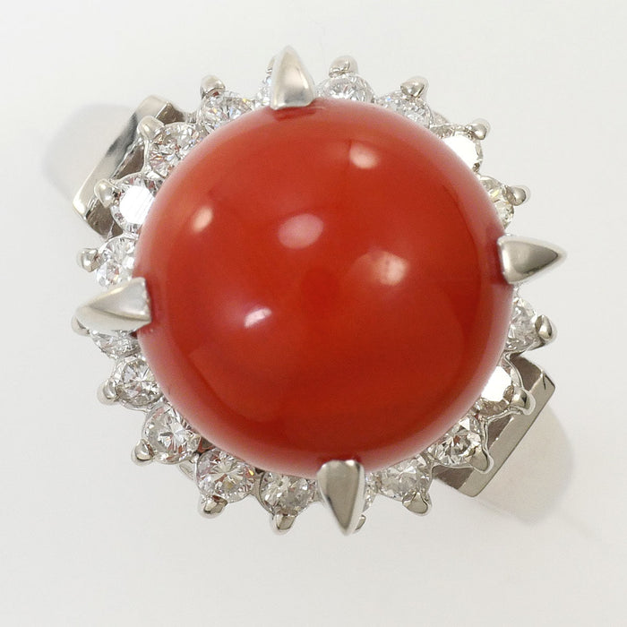 Platinum Diamond Coral Ring – front view