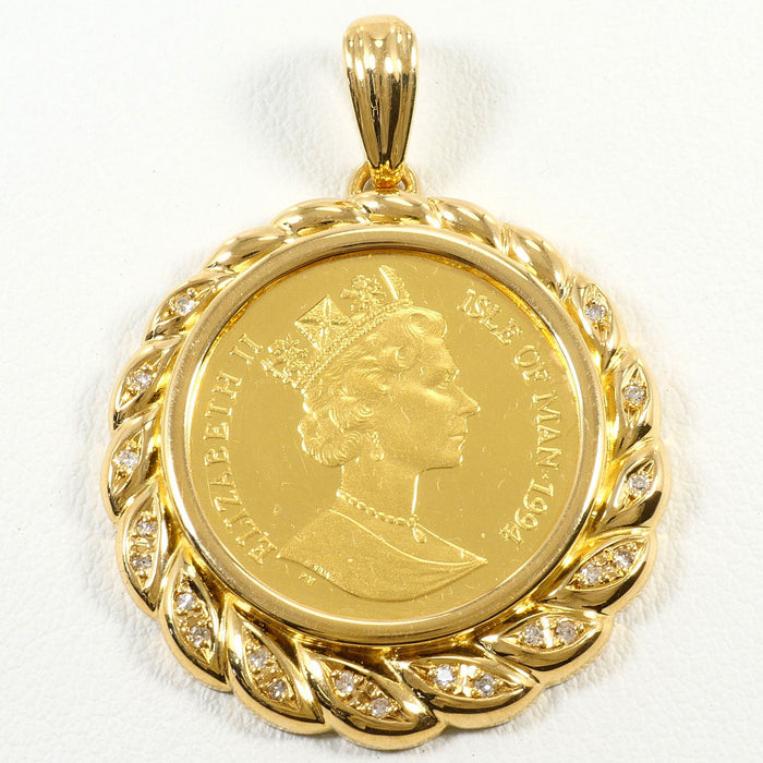 24K Yellow Gold Cat Coin Pendant – front view