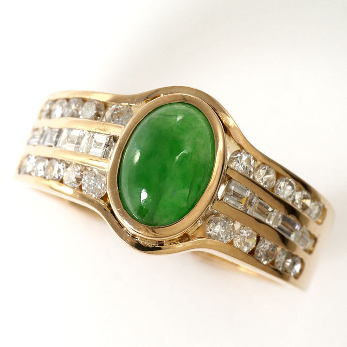 10K Yellow Gold Diamond Jade Ring – front view