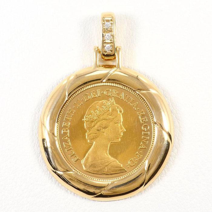 22K Yellow Gold Sovereign Diamond Pendant – front view