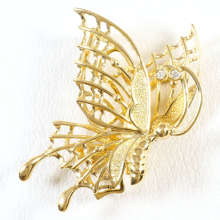 18K Yellow Gold Butterfly Diamond Brooch – front view