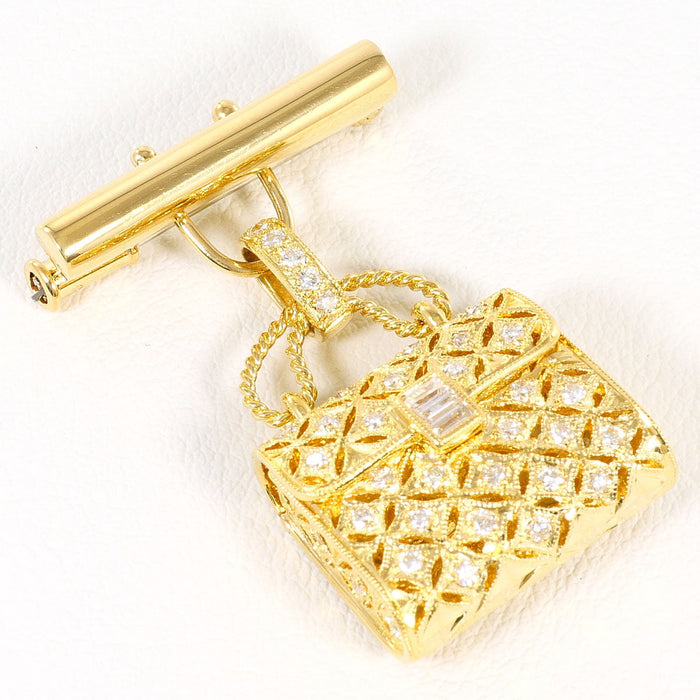 18K Yellow Gold Diamond Brooch – front view