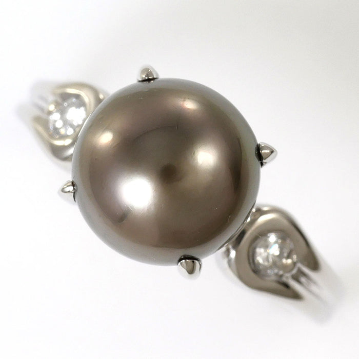 Platinum Black South Sea Pearl Diamond Ring – front view
