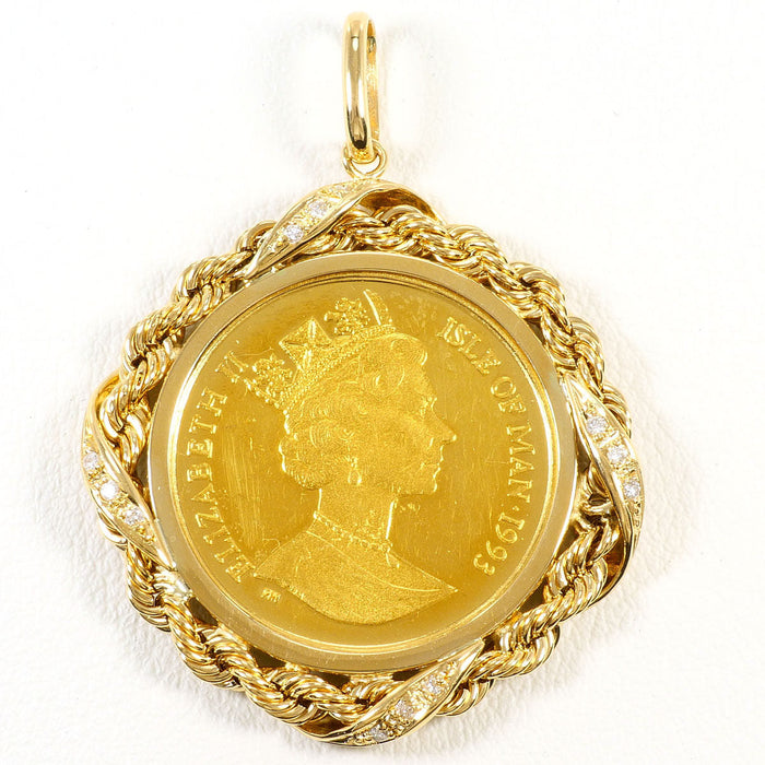 24K Yellow Gold Manx Cat Coin Diamond Pendant – front view