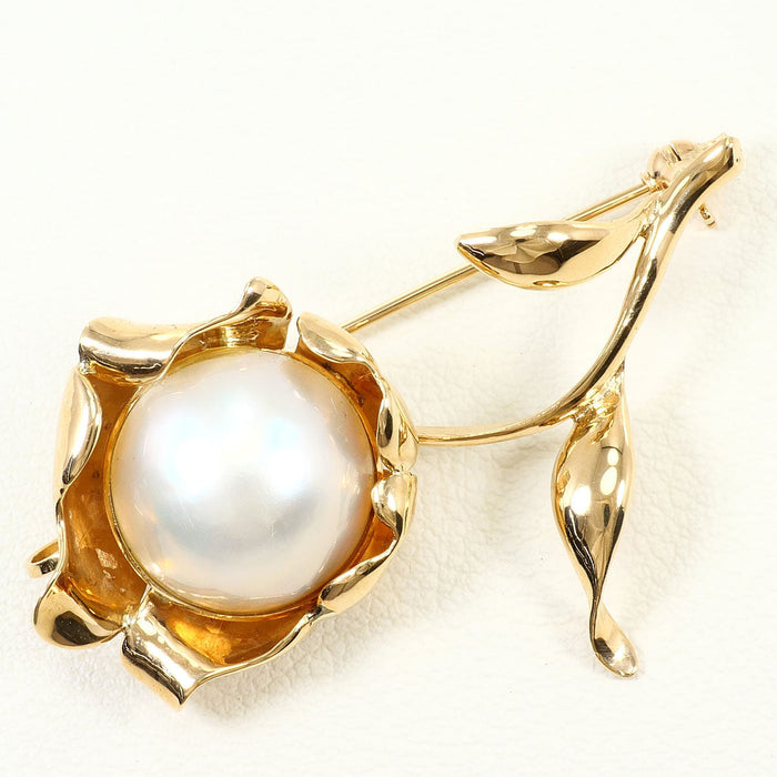14K Yellow Gold Semi Pearl Brooch – front view
