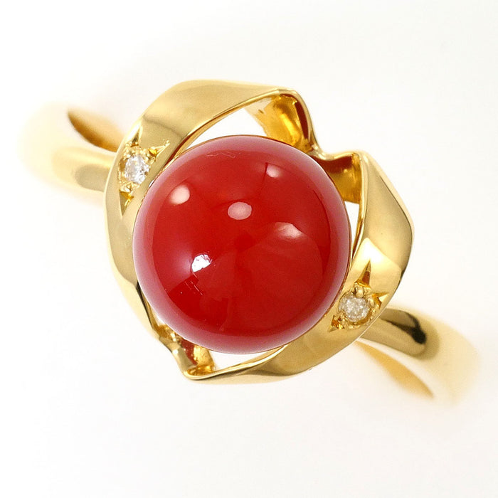 18K Yellow Gold Diamond Coral Ring – front view