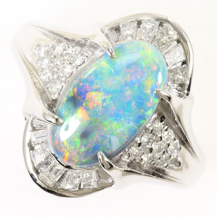 Platinum Black Diamond Opal Ring – front view