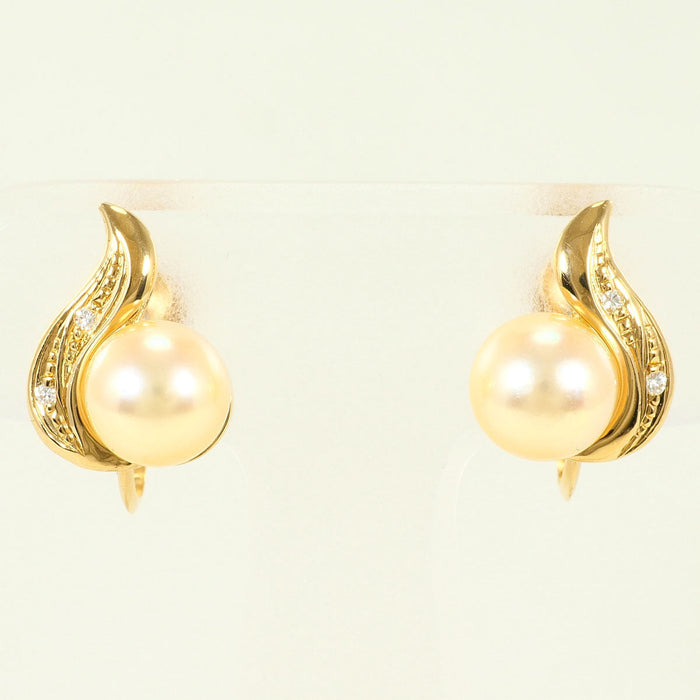 18K Yellow Gold Akoya Pearl Diamond Clip-On Earrings – front view