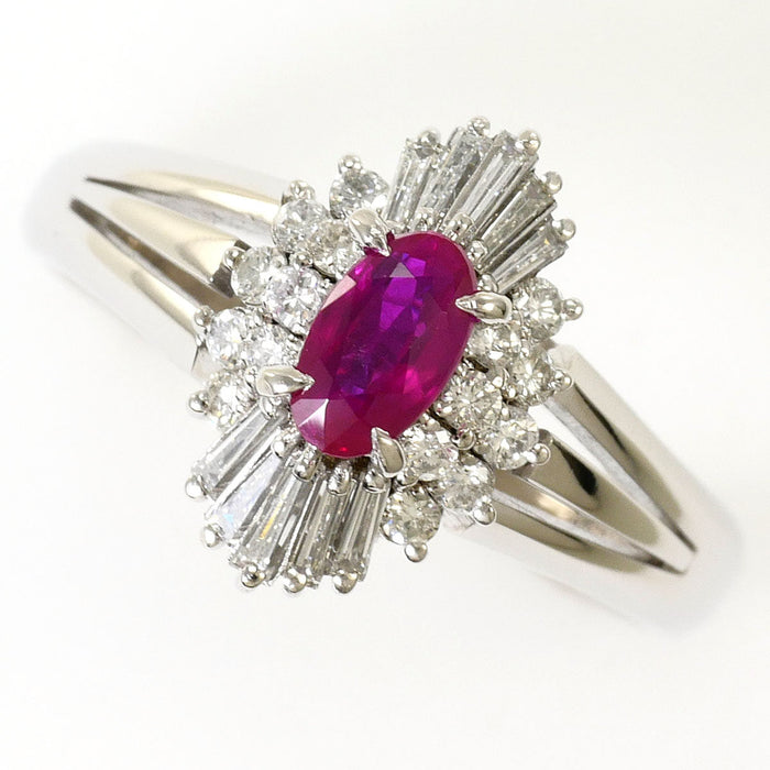 Platinum Diamond Ruby Ring – front view