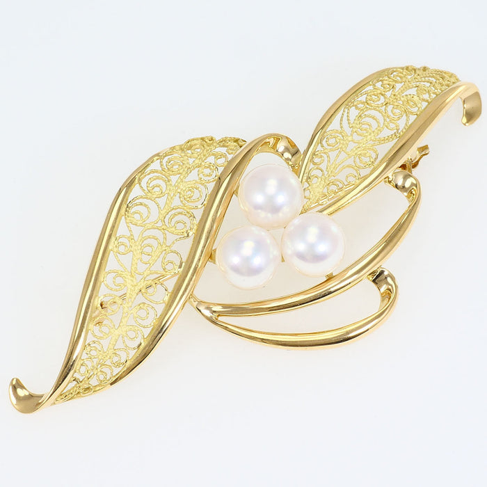 18K Yellow Gold Akoya Pearl Brooch – front view