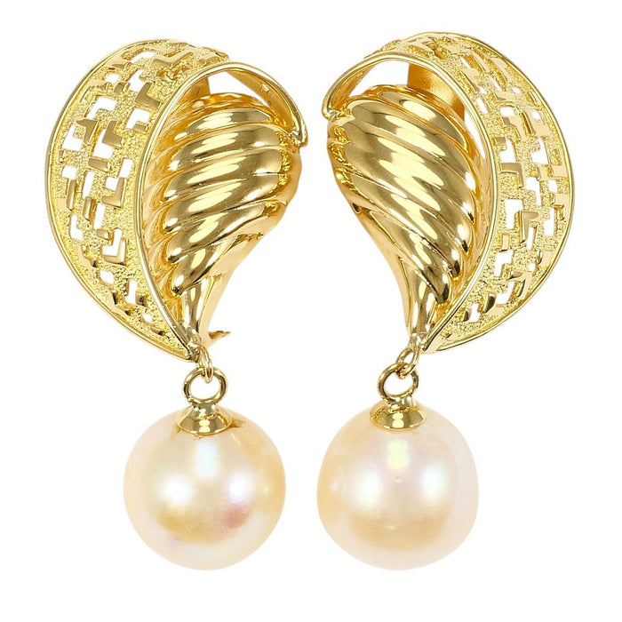 18K Yellow Gold Akoya Pearl Earrings – front view
