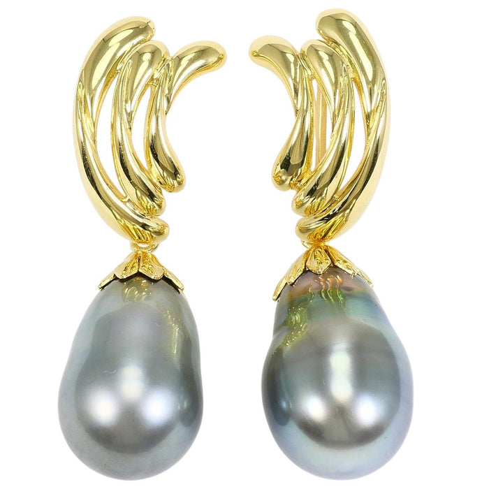 18K Yellow Gold Black Tahitian Pearl Clip-On Earrings – front view