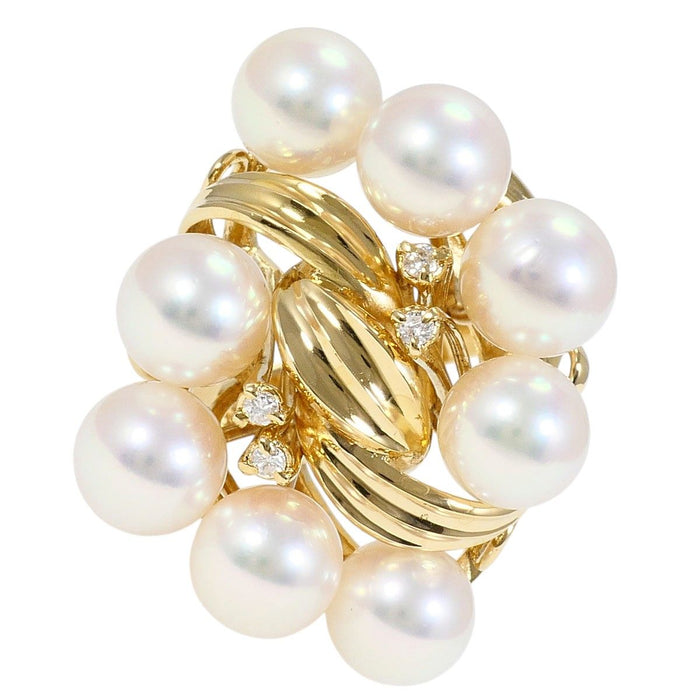 18K Yellow Gold Akoya Pearl Diamond Ring – front view