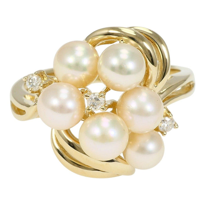 14K Yellow Gold Diamond Pearl Ring – front view