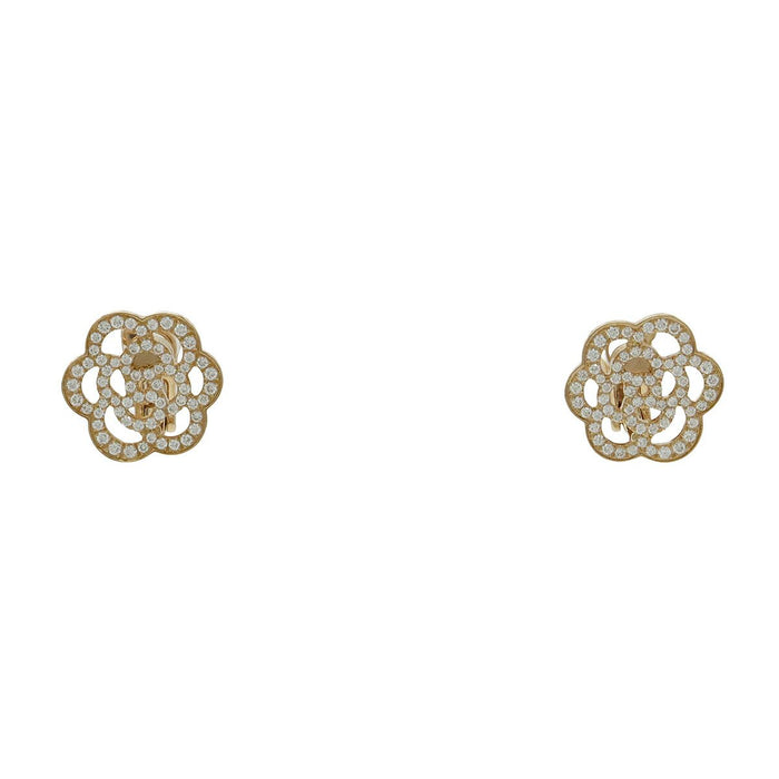 Chanel Camelia 18K Rose Gold Diamond Earrings – front view