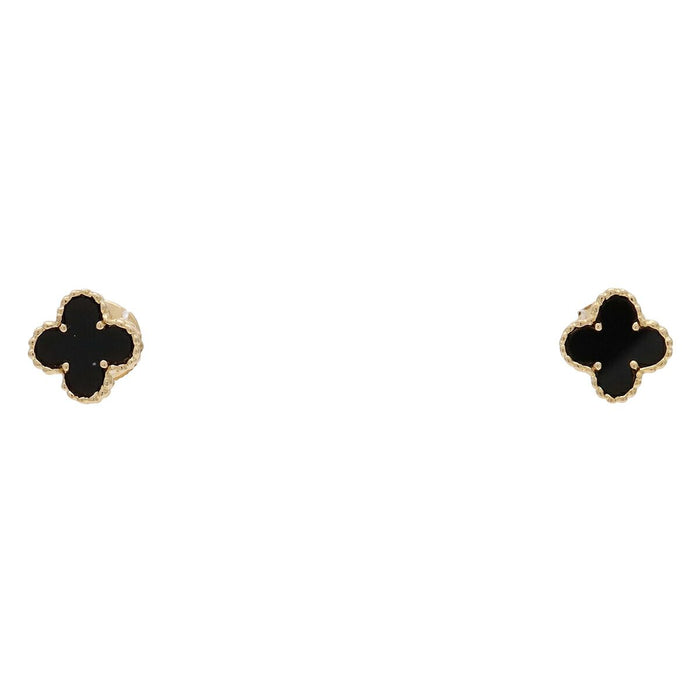 Van Cleef & Arpels Sweet Alhambra 18K Yellow Gold Onyx Earrings – front view
