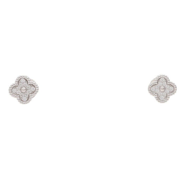 Van Cleef & Arpels Sweet Alhambra 18K White Gold Diamond Earrings – front view