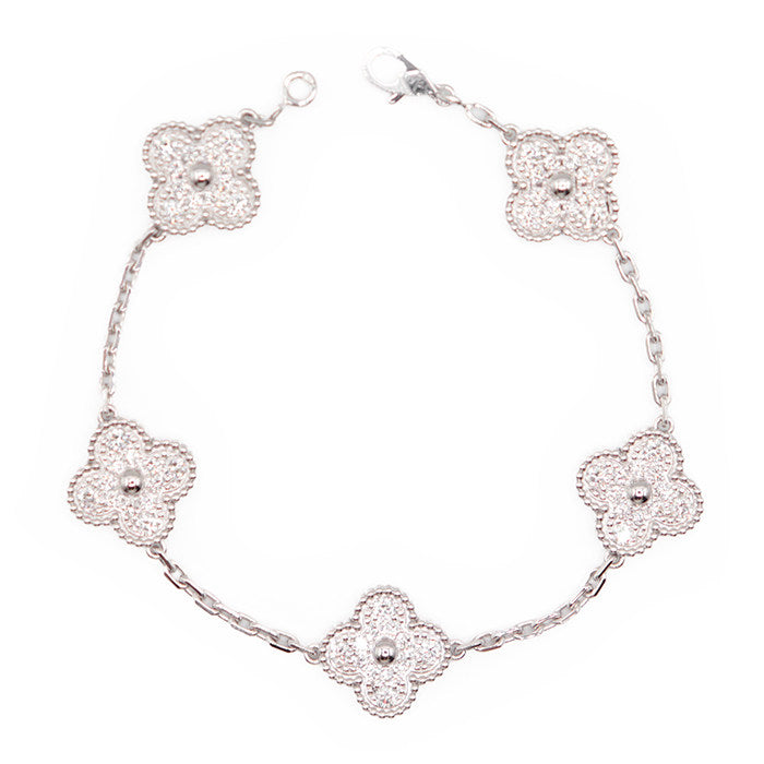 Van Cleef & Arpels Vintage Alhambra 18K White Gold Diamond Bracelet – front view