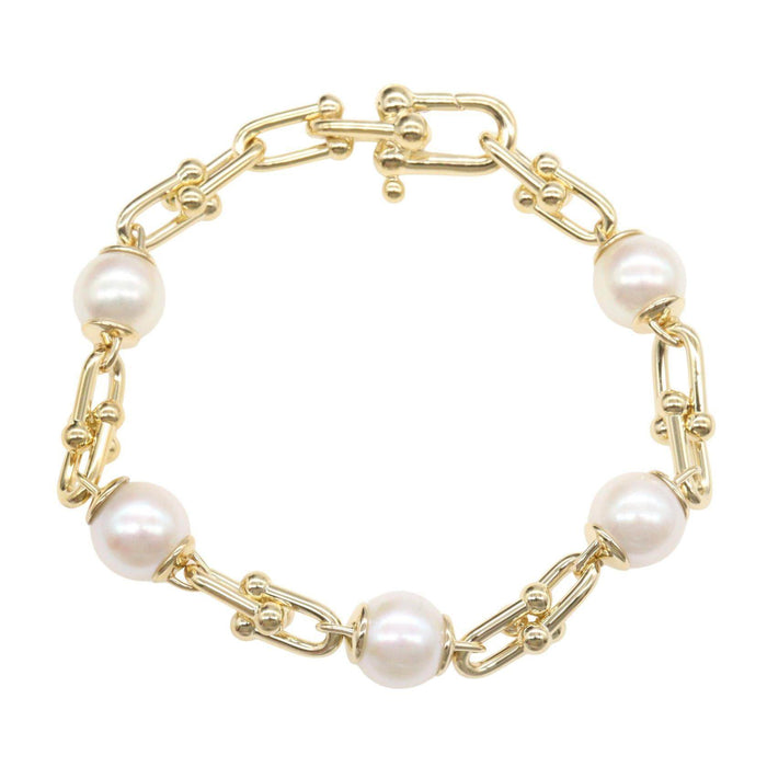 Tiffany & Co. HardWear Link Freshwater 18K Yellow Gold Pearl Bracelet – front view
