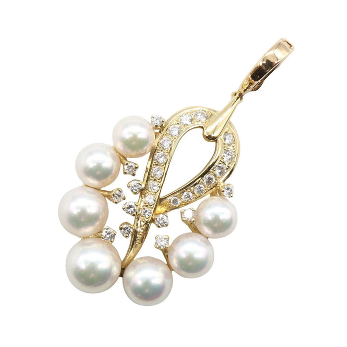 Mikimoto 18K Yellow Gold Akoya Pearl Diamond Pendant – front view