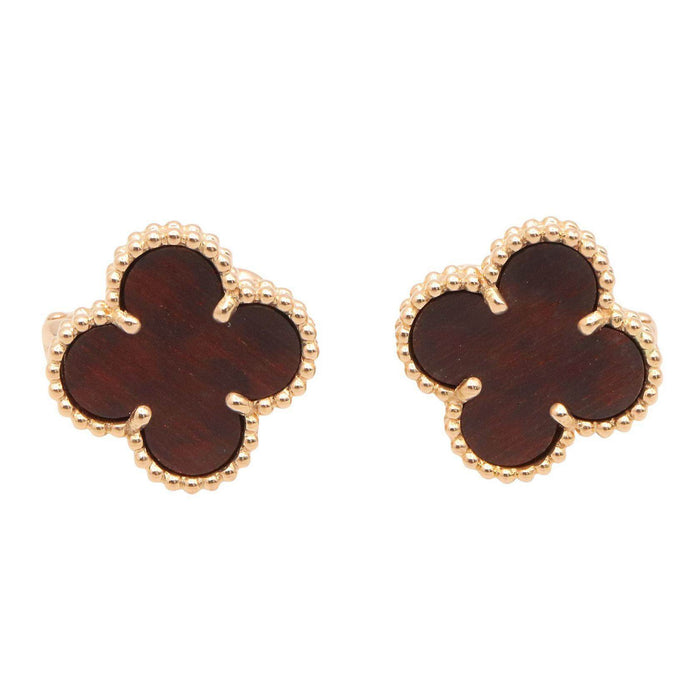 Van Cleef & Arpels Vintage Alhambra Letterwood 18K Rose Gold Earrings – front view