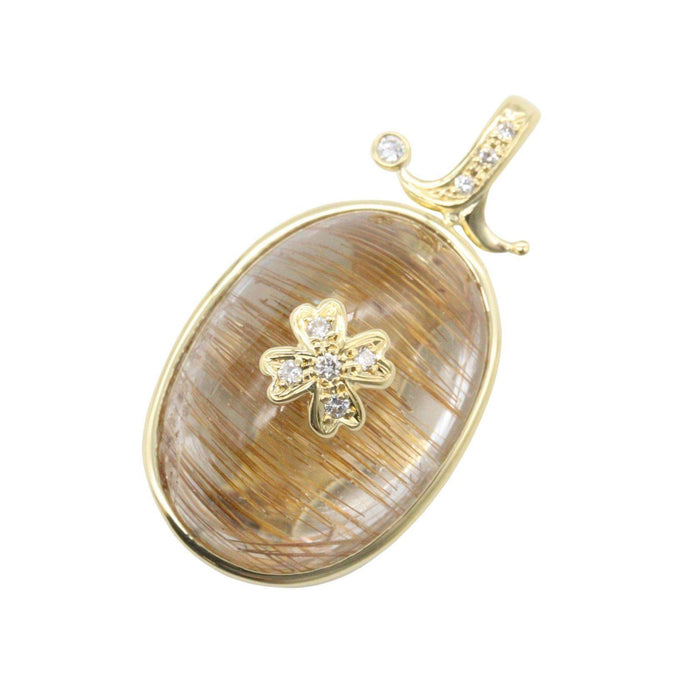 18K Yellow Gold Rutilated Quartz Diamond Pendant – front view
