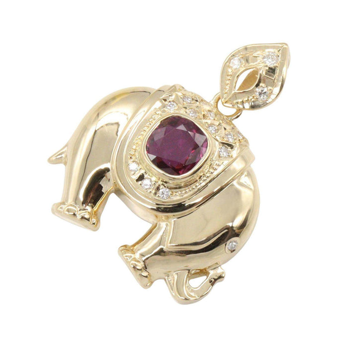 18K Yellow Gold Diamond Ruby Pendant – front view