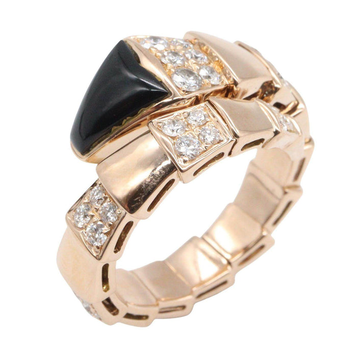 Bulgari Serpenti 18K Rose Gold Diamond Onyx Ring – front view
