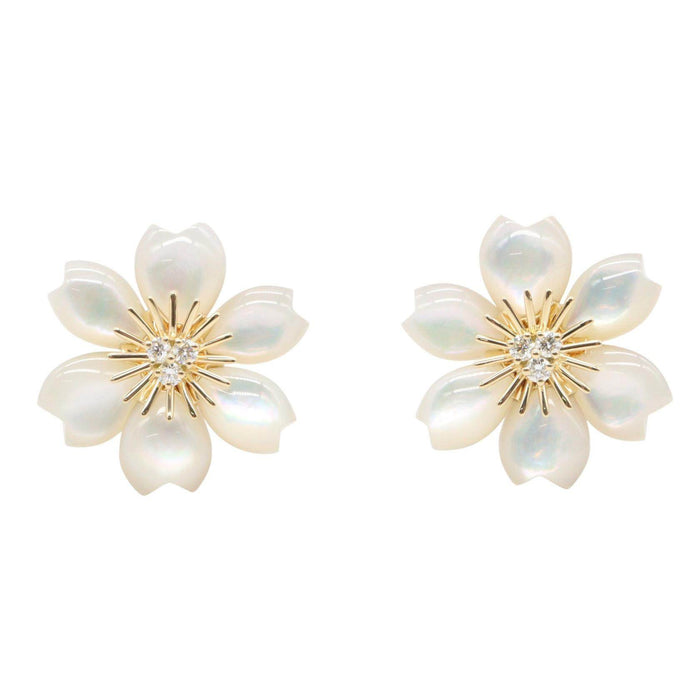Van Cleef & Arpels Rose de Noël 18K White Gold Mother of Pearl Diamond Earrings – front view