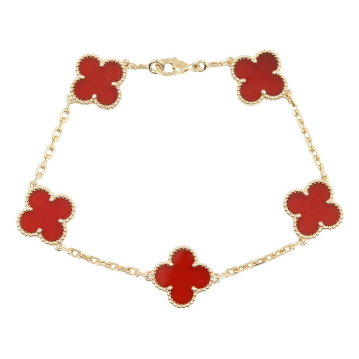 Van Cleef & Arpels Vintage Alhambra 18K Yellow Gold Carnelian Bracelet – front view