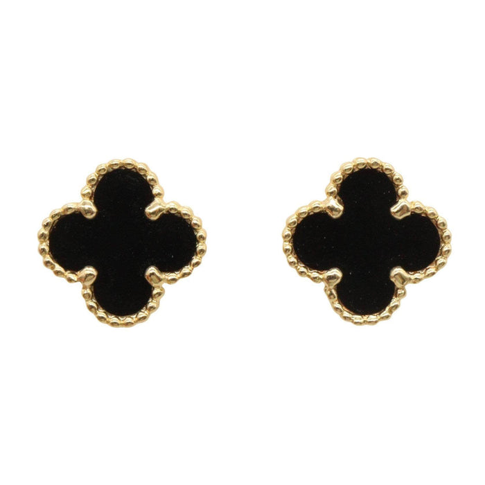 Van Cleef & Arpels Sweet Alhambra 18K Yellow Gold Onyx Earrings – front view