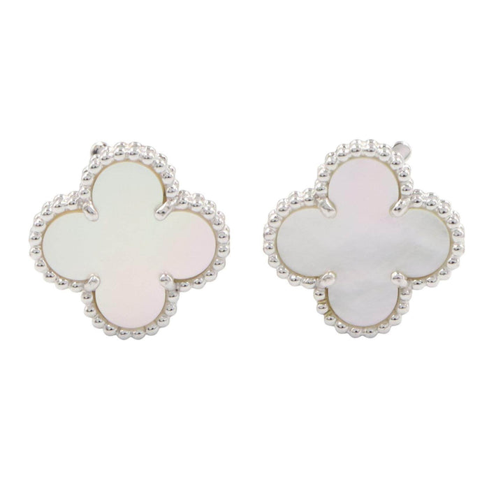 Van Cleef & Arpels Vintage Alhambra 18K White Gold Mother of Pearl Earrings – front view