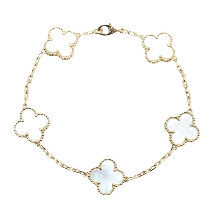 Van Cleef & Arpels Vintage Alhambra 18K Yellow Gold Mother of Pearl Bracelet – front view