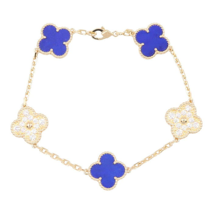 Van Cleef & Arpels Vintage Alhambra 18K Yellow Gold Lapis Lazuli Diamond Bracelet – front view