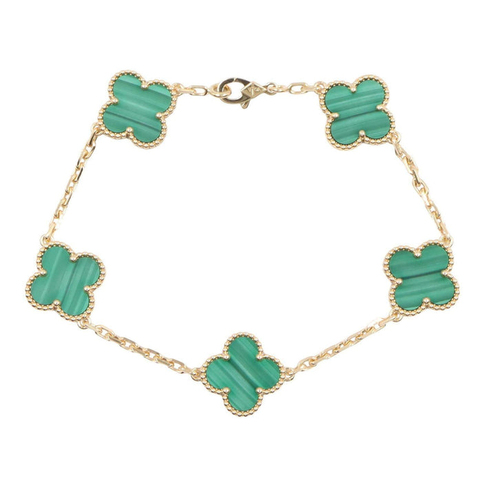 Van Cleef & Arpels Vintage Alhambra 18K Yellow Gold Malachite Bracelet – front view