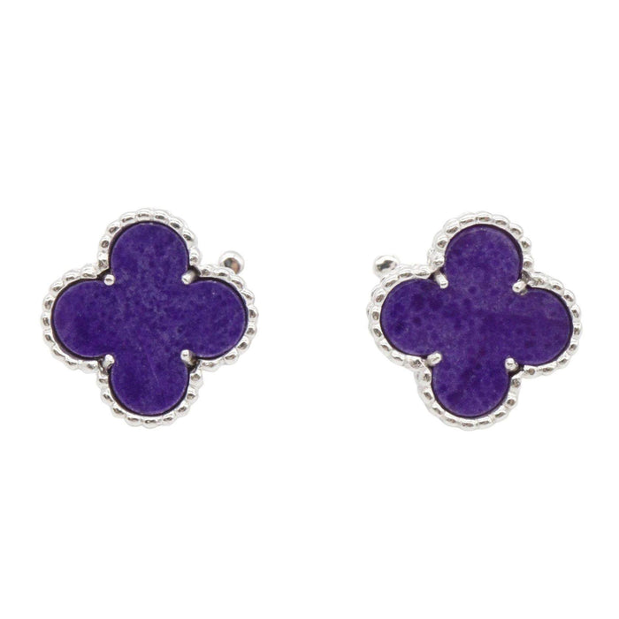 Van Cleef & Arpels Vintage Alhambra Sugilite 18K White Gold Amethyst Earrings – front view