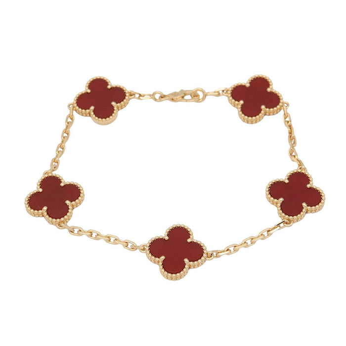 Van Cleef & Arpels Vintage Alhambra 18K Yellow Gold Carnelian Bracelet – front view