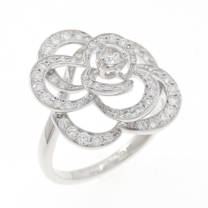 Chanel Camelia Medium 18K White Gold Diamond Ring – front view