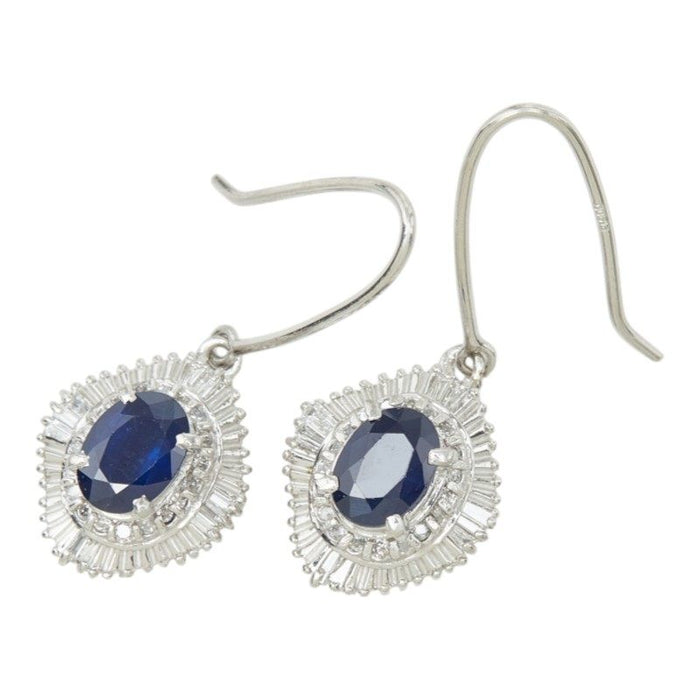 Platinum Flower Motif Diamond Sapphire Earrings – front view