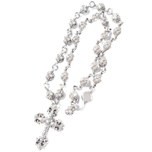 Chrome Hearts Filigree Cross Xsm Cross Ball Chain Sterling Silver Necklace – front view