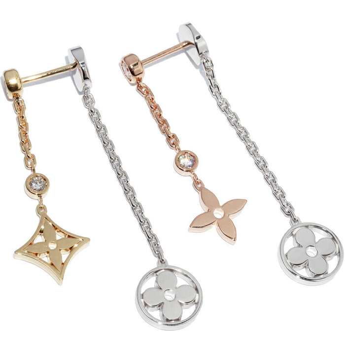 Louis Vuitton Monogram Idylle Three 18K Yellow Gold Diamond Earrings – front view