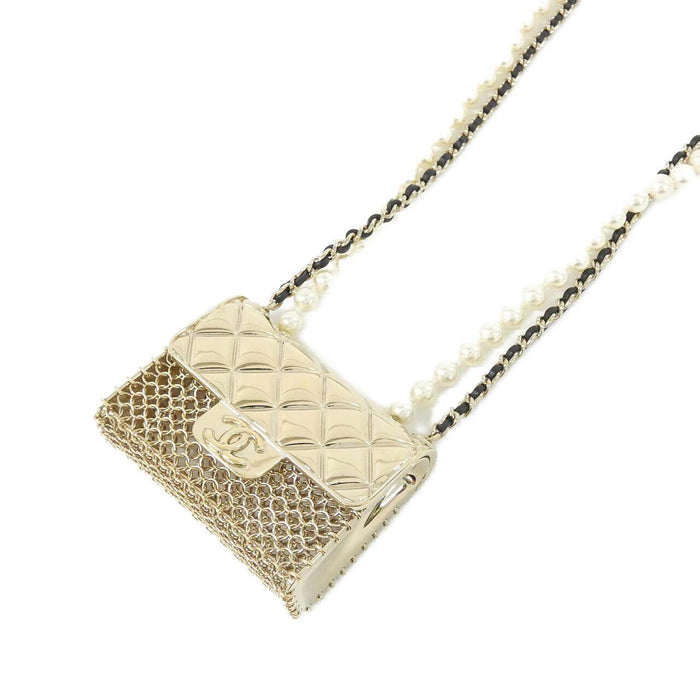 Chanel Leather Faux Pearl Necklace – front view