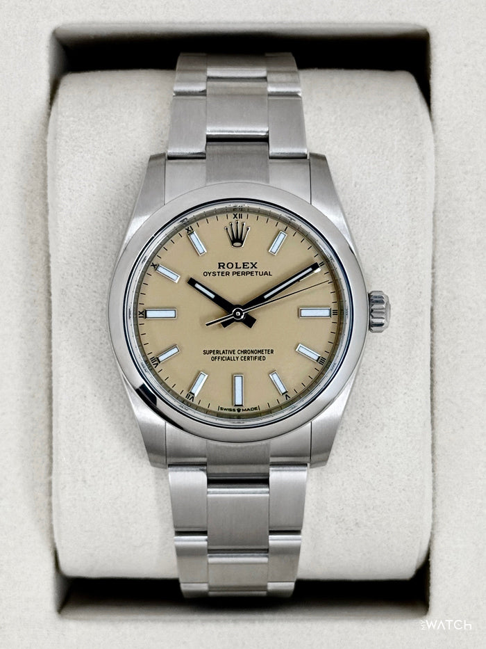 Rolex Oyster Perpetual 34mm 124200 Stainless Steel Beige Dial – front view