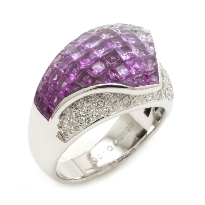 18K White Gold Diamond Sapphire Ring – front view