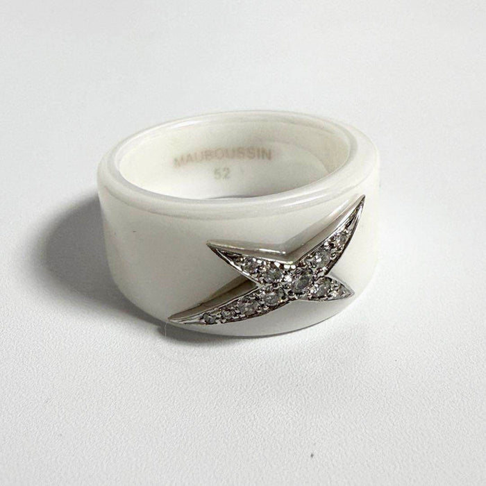 Mauboussin Etoile Ceramic 18K White Gold Diamond Ring – front view