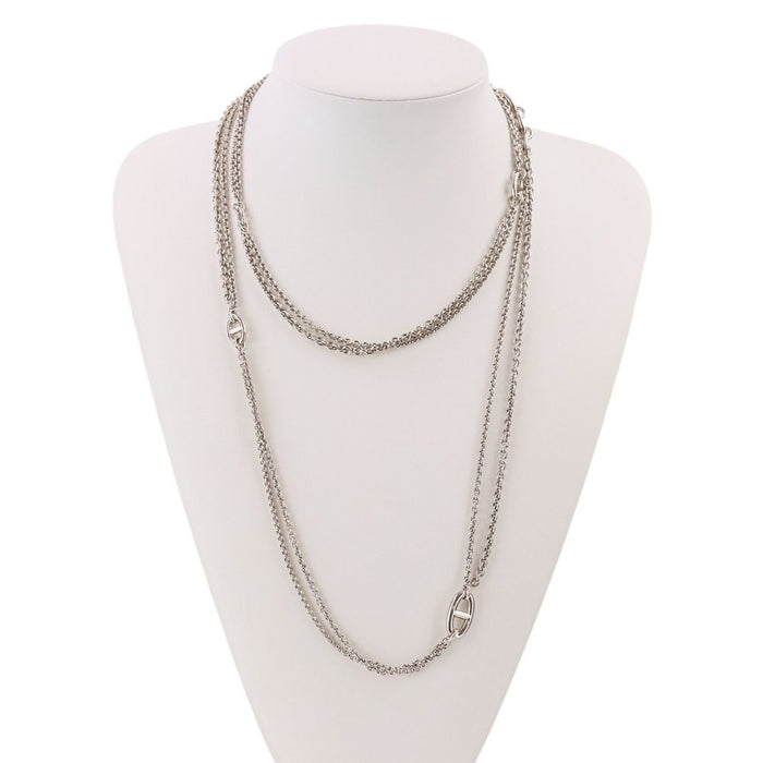 Hermès New Farandole Chaîne d'Ancre Sterling Silver Long Necklace – front view